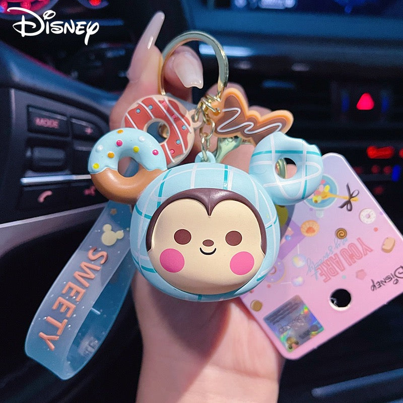 Disney Mickey Minnie Mouse doughnut keychain