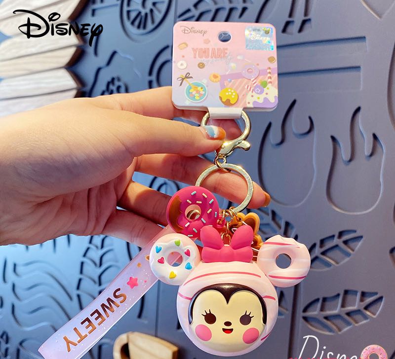 Disney Mickey Minnie Mouse doughnut keychain